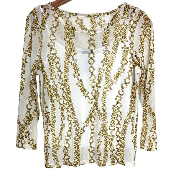 NWT Russell Scott Signature White Chain Reaction Sheer Mesh Top Size Large - Picture 1 of 10